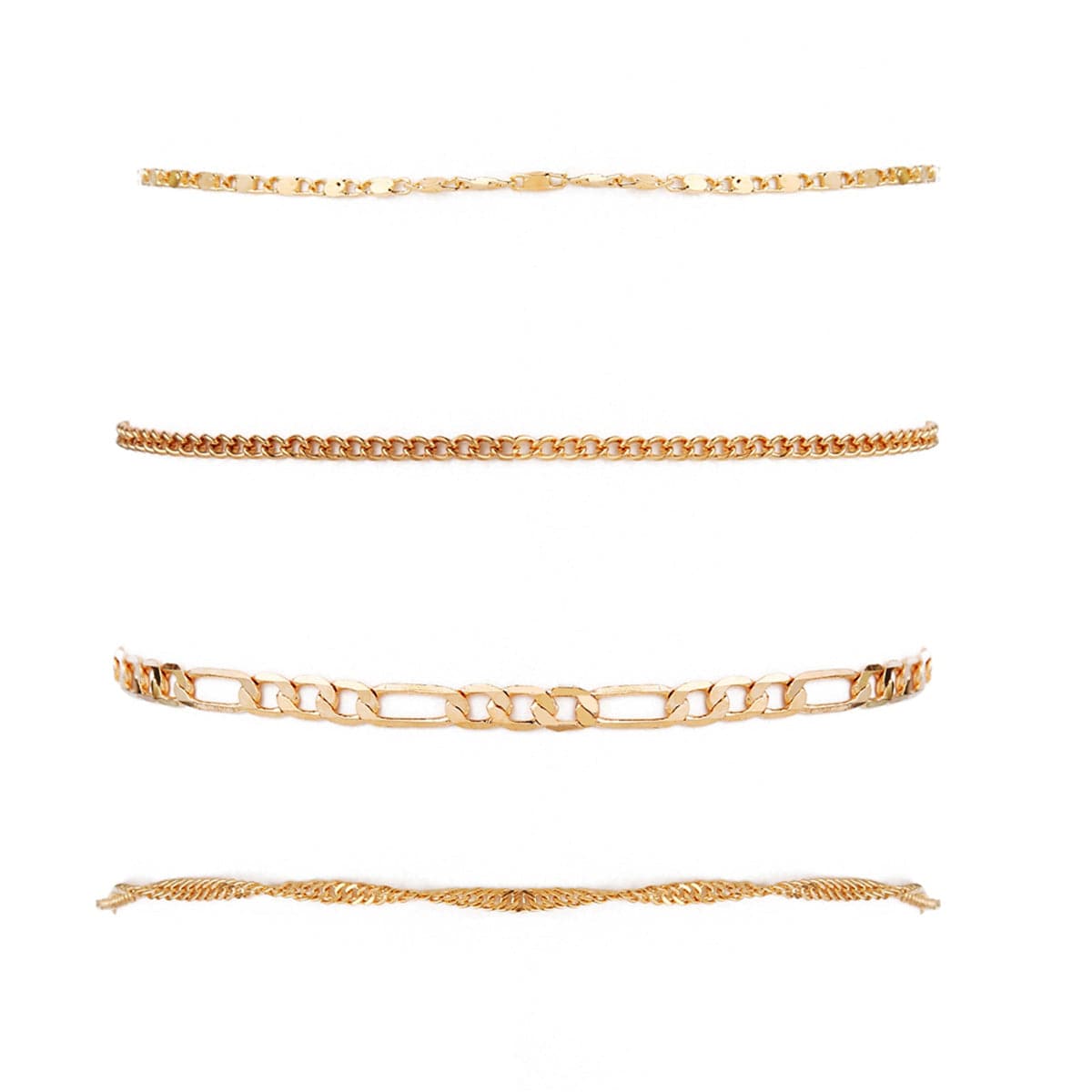 18K Gold-Plated Figaro Chain Anklet Set