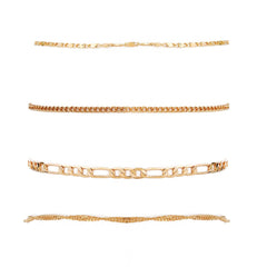 18K Gold-Plated Figaro Chain Anklet Set