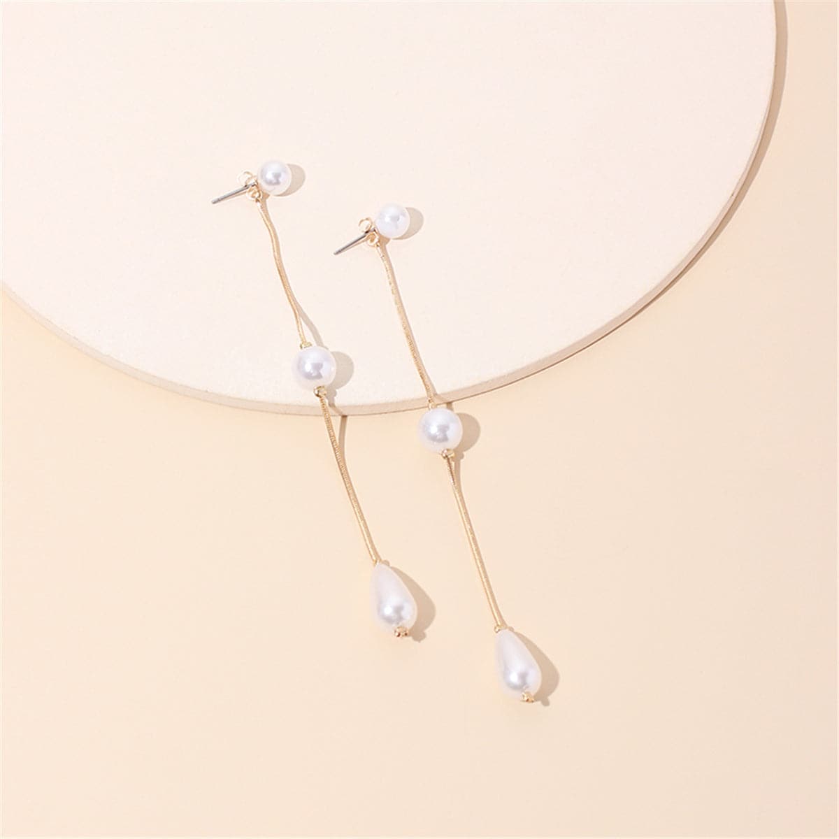Pearl & 18K Gold-Plated Long Linear Drop Earrings