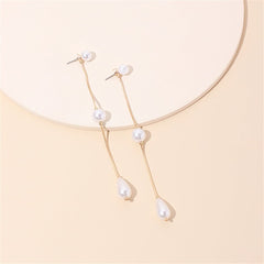 Pearl & 18K Gold-Plated Long Linear Drop Earrings