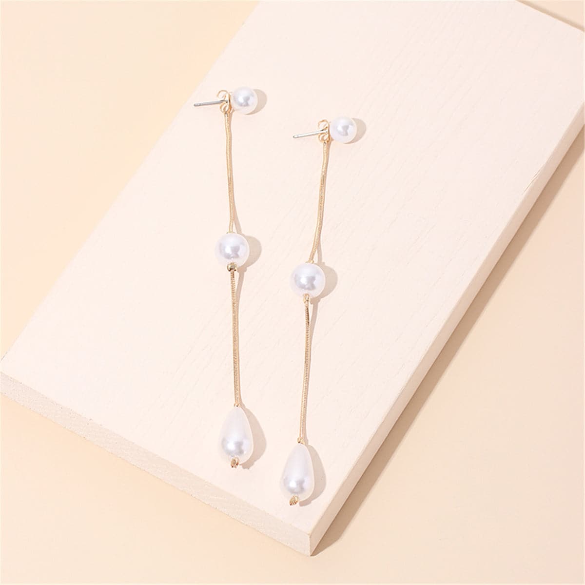 Pearl & 18K Gold-Plated Long Linear Drop Earrings