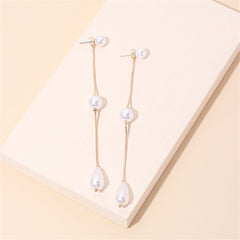 Pearl & 18K Gold-Plated Long Linear Drop Earrings