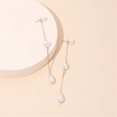 Pearl & 18K Gold-Plated Long Linear Drop Earrings