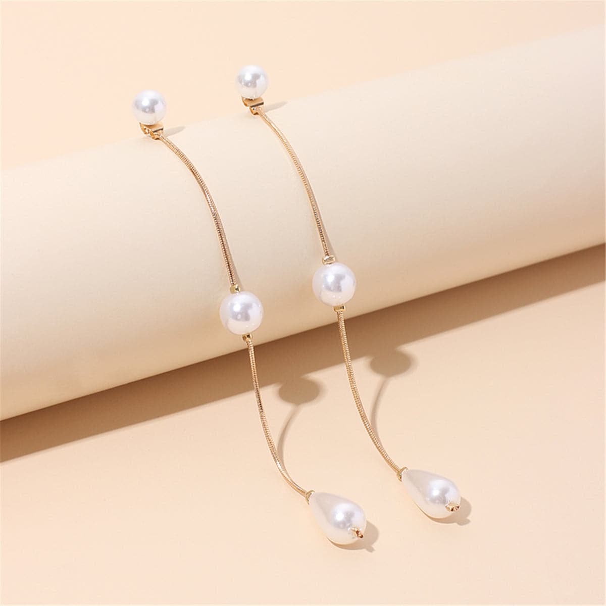 Pearl & 18K Gold-Plated Long Linear Drop Earrings