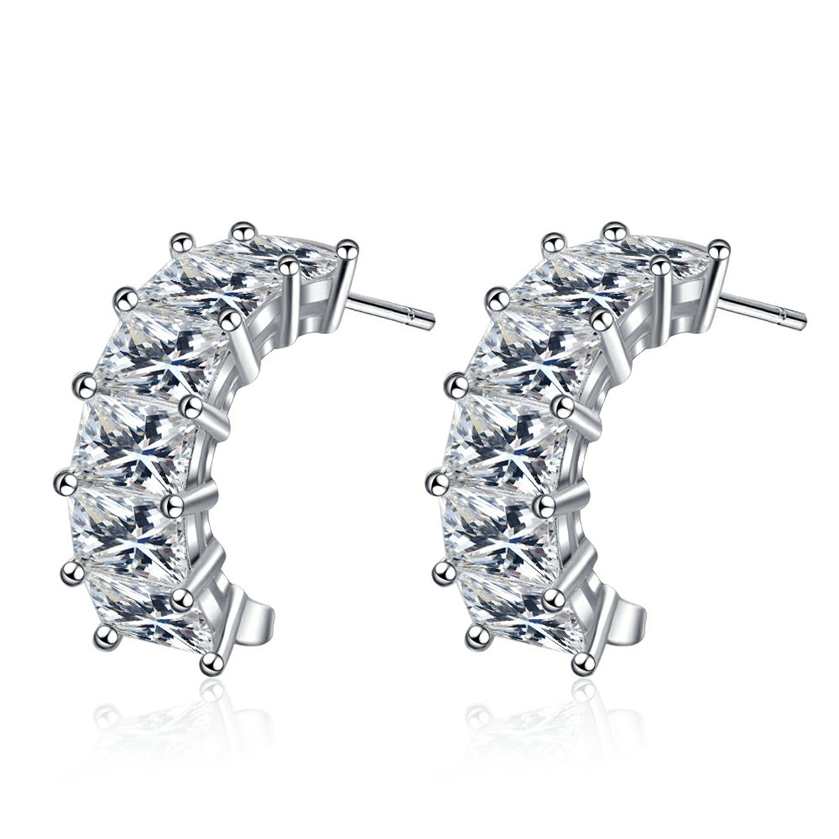 Crystal and Silver-Plated Huggie Earrings, silver huggie earrings, everyday style, front view
