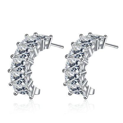 Crystal and Silver-Plated Huggie Earrings, silver huggie earrings, everyday style, front view