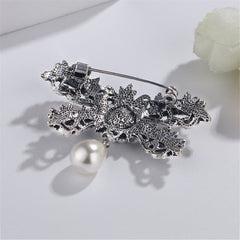 Cubic Zirconia & Silver-Plated Bow Brooch