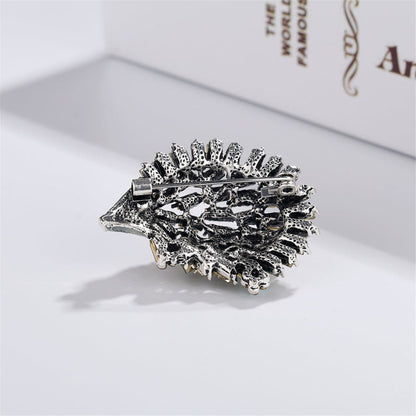 Cubic Zirconia and Silver-Plated Open Hedgehog Brooch, silver brooch pin, elegant gift for her, detail close-up
