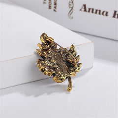 Cubic Zirconia & 18k Gold-Plated Maple Leaf Brooch