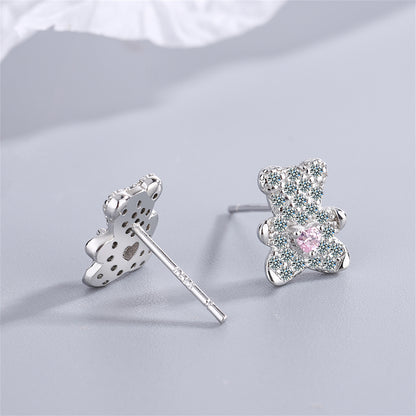 Crystal and Cubic Zirconia Heart Bear Stud Earrings, stud earrings for women, botanical inspired, lifestyle look