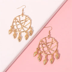 Elegant 18K gold-plated dream catcher earrings featuring a delicate conch web design, perfect for any occasion.