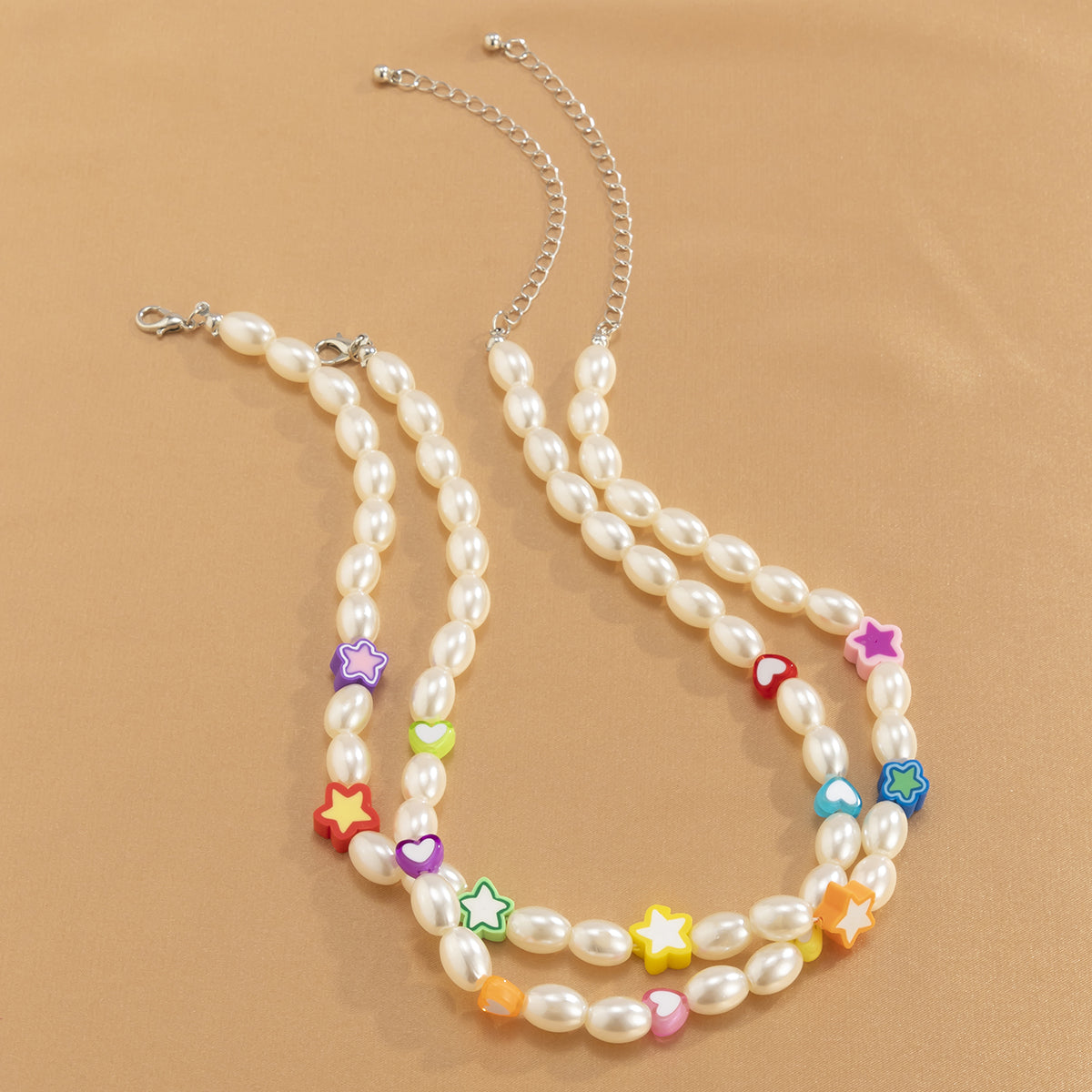 White Pearl & Silver-Plated Heart Star Necklace Set