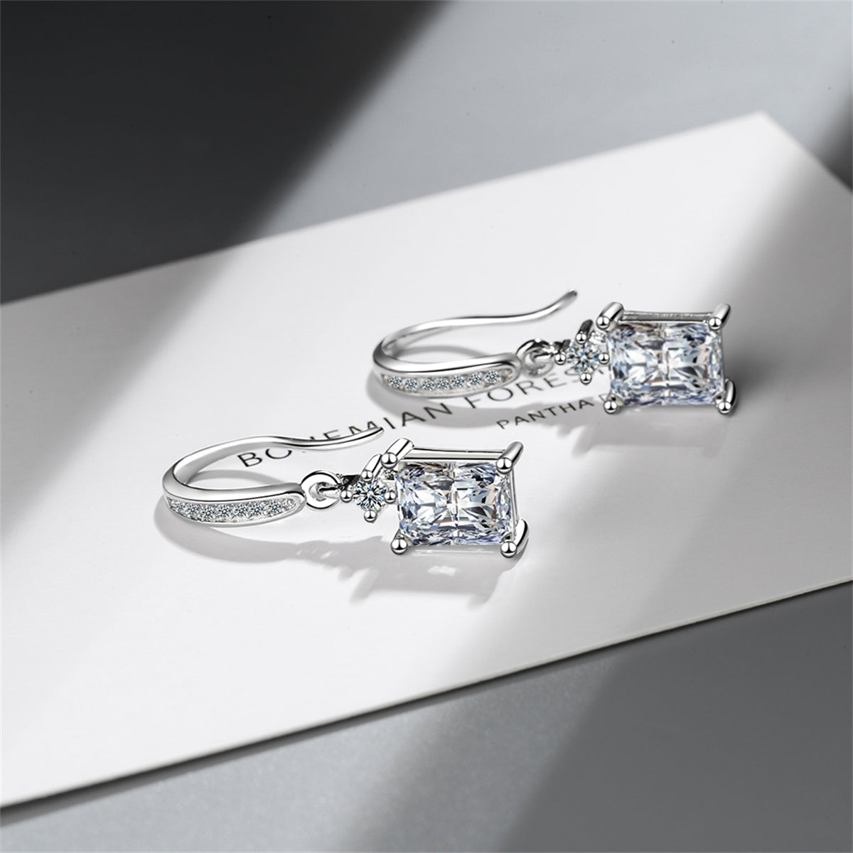 Crystal and Cubic Zirconia Emerald-Cut Hook Drop Earrings, drop earrings for women, vintage-inspired design, lifestyle look