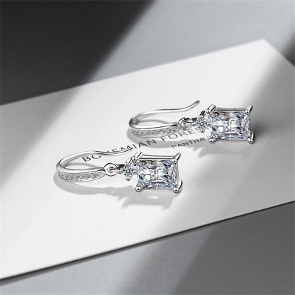 Crystal and Cubic Zirconia Emerald-Cut Hook Drop Earrings, drop earrings for women, vintage-inspired design, lifestyle look