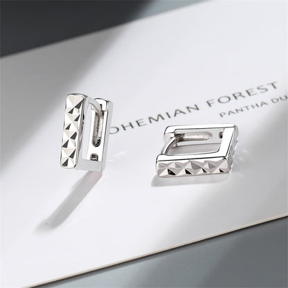 Silver-Plated Diamond-Cut Open Square Huggie Earrings, silver huggie earrings, botanical inspired, lifestyle look