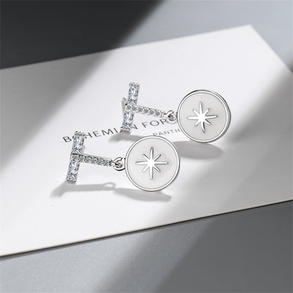 Cubic Zirconia and Enamel Silver-Plated Star Drop Earrings, silver drop earrings for women, elegant gift for her, side view
