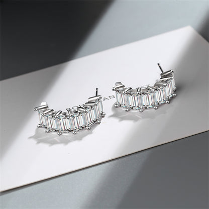 Crystal and Silver-Plated Huggie Earrings, silver huggie earrings, everyday style, side view