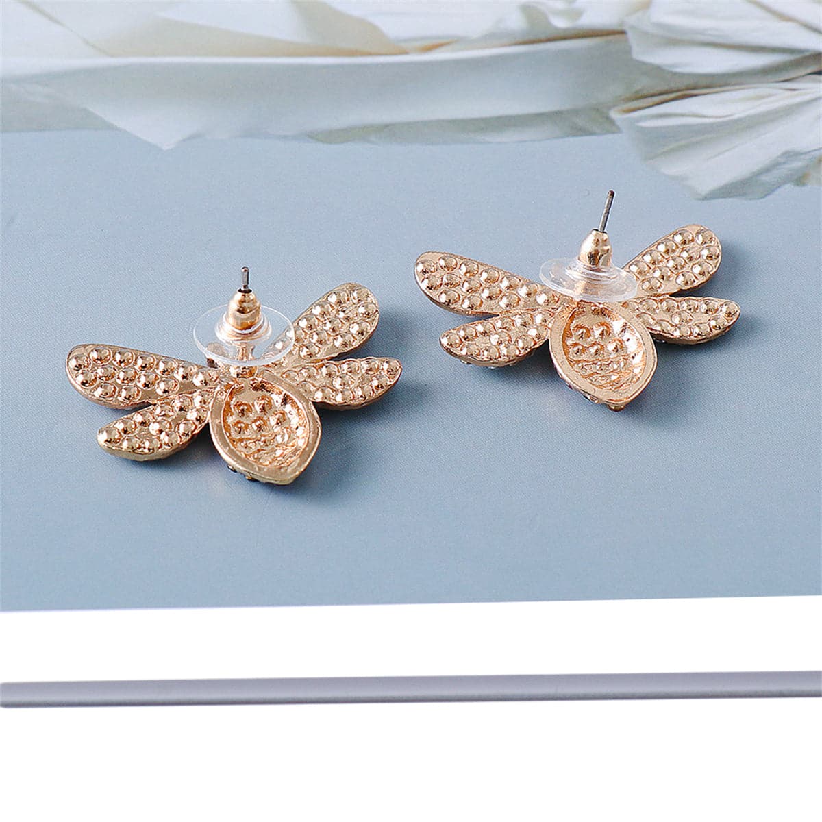 Jewel-Tone Cubic Zirconia & Pearl Bee Stud Earrings