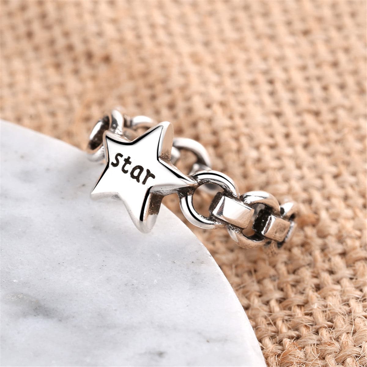 Silver-Plated 'Star' Chain Open Ring