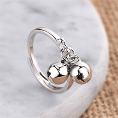 Silver-Plated Double Bell Adjustable Ring