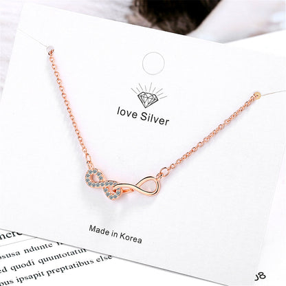 Cubic Zirconia and 18K Rose Gold-Plated Infinity Pendant Necklace, rose gold pendant necklace for women, side view