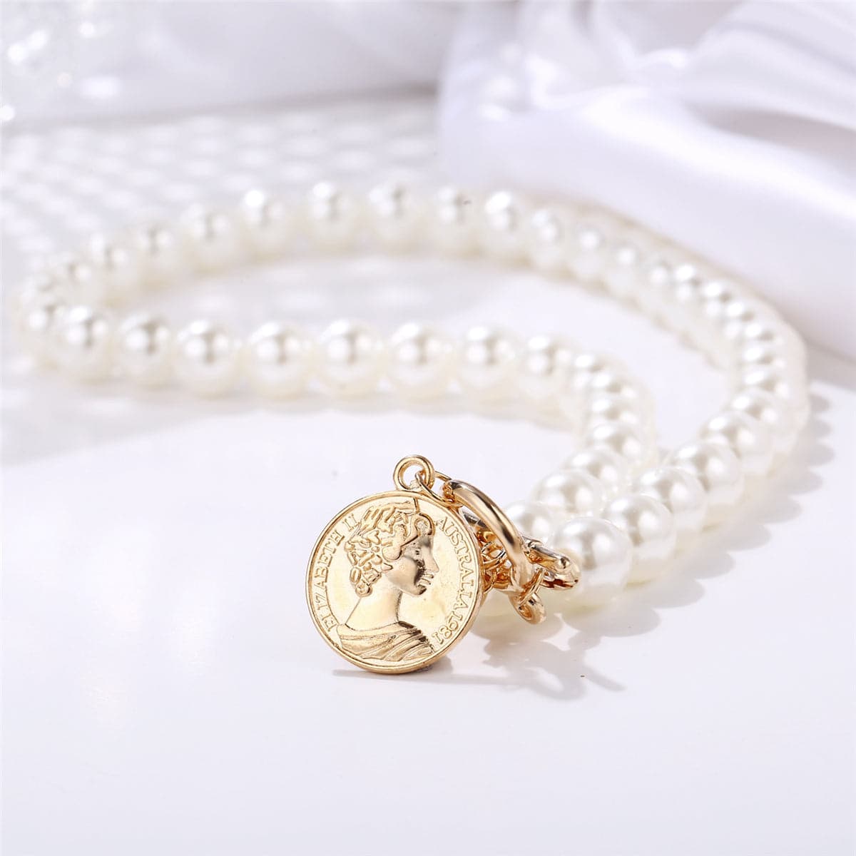 Pearl & 18K Gold-Plated Coin Pendant Necklace