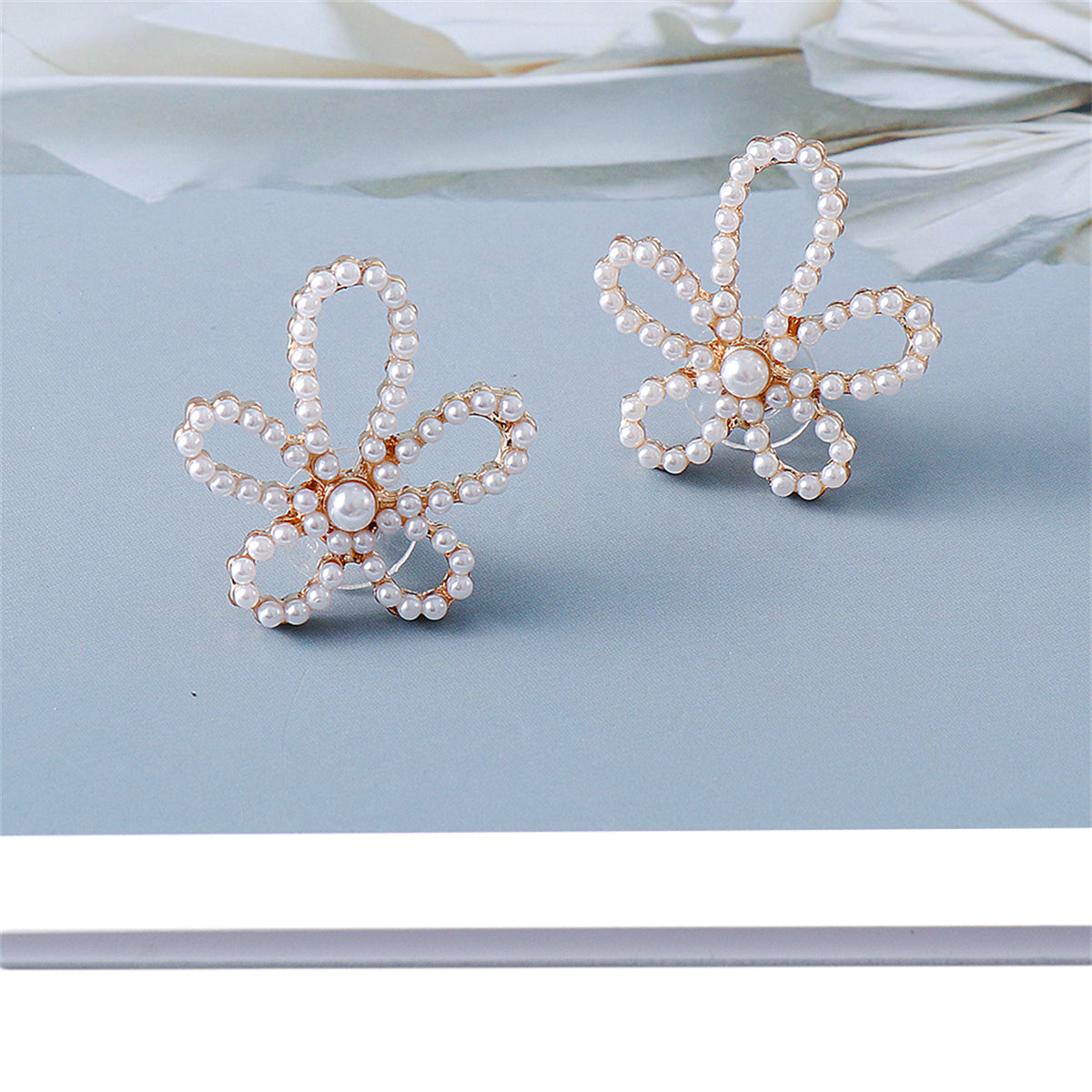 Pearl & 18K Gold-Plated Open Flower Stud Earrings
