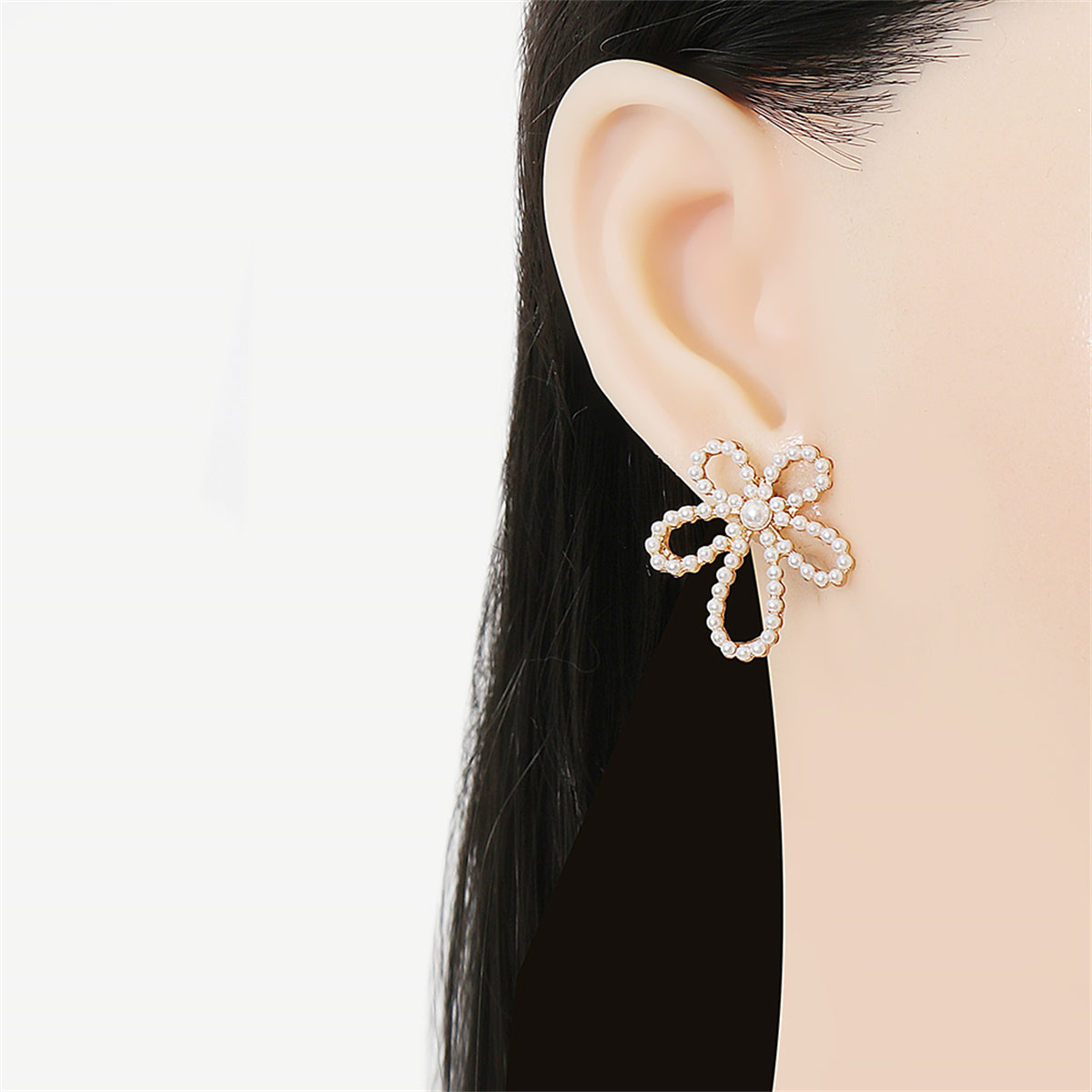 Pearl & 18K Gold-Plated Open Flower Stud Earrings