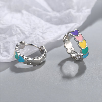 Pink and Green Heart Huggie Earrings, huggie earrings, vintage-inspired design, side view