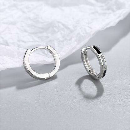 Black and Cubic Zirconia Huggie Earrings, huggie earrings, vintage-inspired design, detail close-up