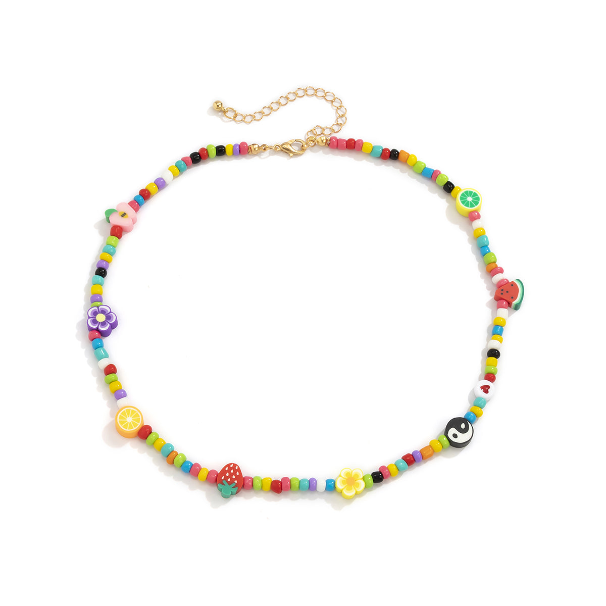 Yellow & Teal Howlite Floral Fruit Beaded Choker Necklace