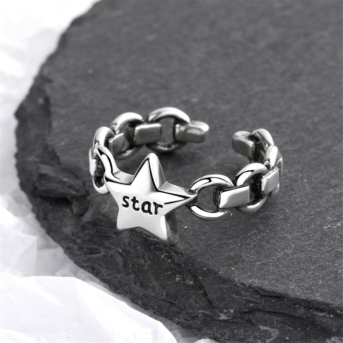 Silver-Plated 'Star' Chain Open Ring