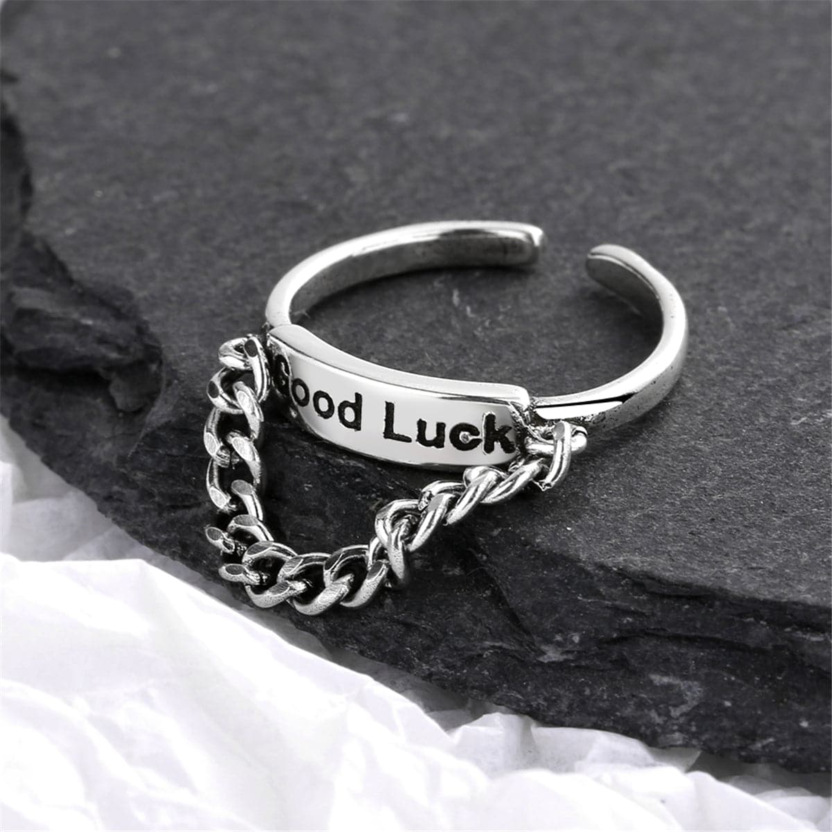 Silver-Plated 'Good Luck' Chain Open Ring