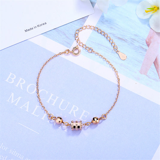 Cubic Zirconia and 18K Rose Gold-Plated Cylinder Charm Bracelet, rose gold bracelet for women, front view