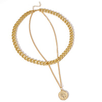 18K Gold-Plated Coin Figaro Layered Pendant Necklace