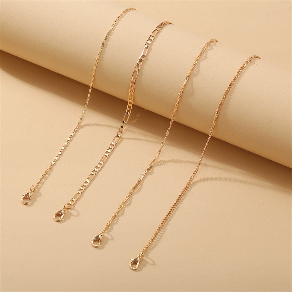 18K Gold-Plated Figaro Chain Anklet Set