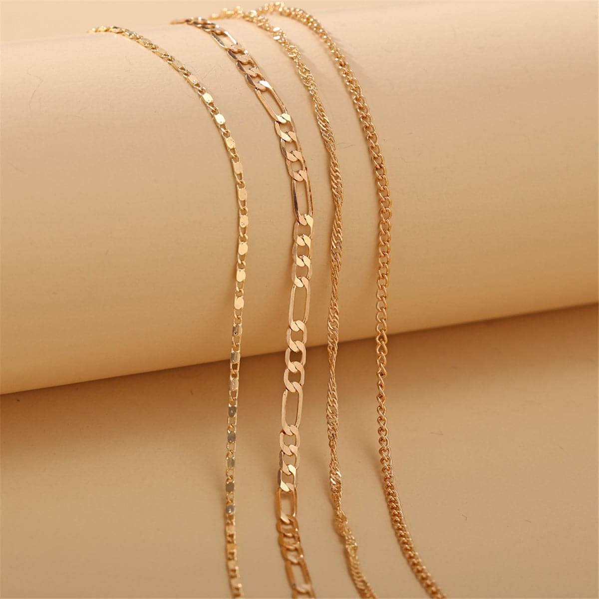 18K Gold-Plated Figaro Chain Anklet Set