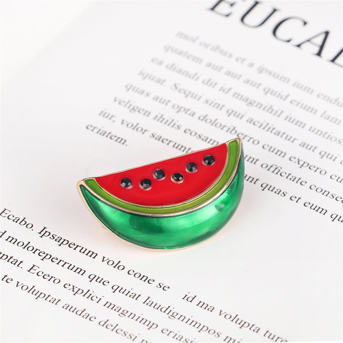 Cubic Zirconia & Red Enamel Watermelon Brooch