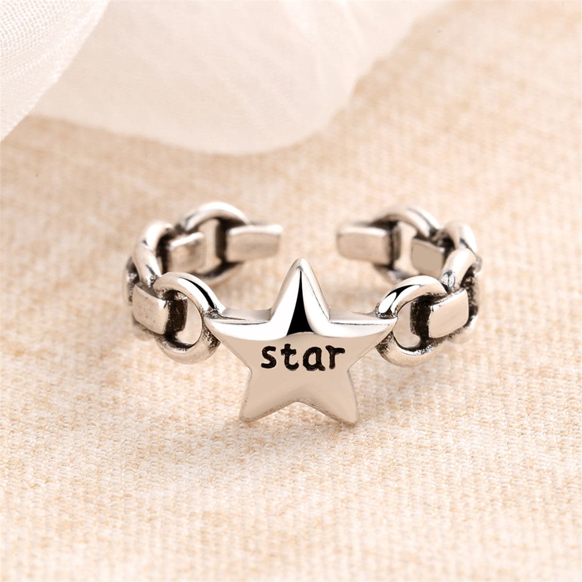 Silver-Plated 'Star' Chain Open Ring
