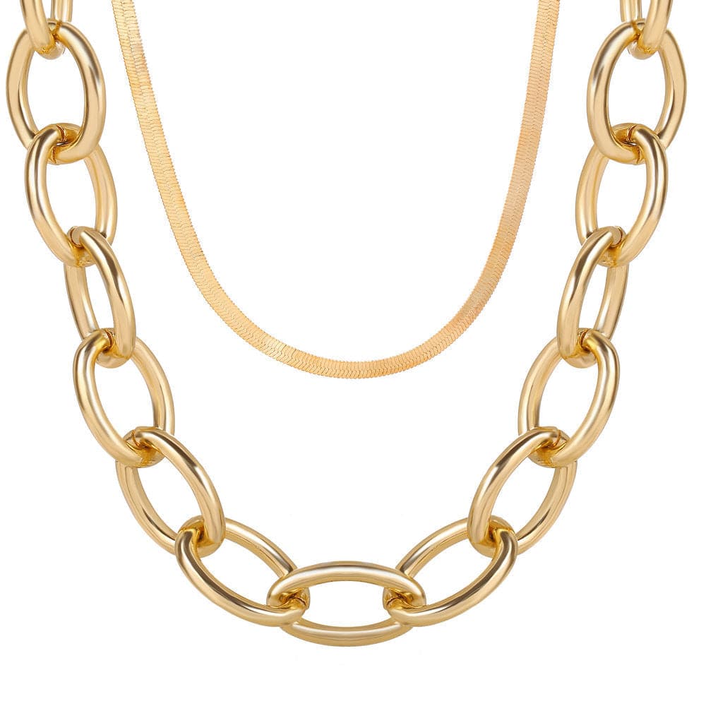 18K Gold-Plated Cable Chain Layered Necklace, gold pendant necklace for women, everyday style, front view