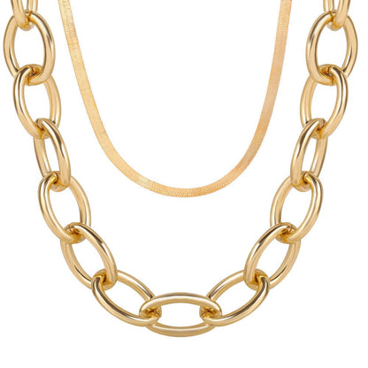 18K Gold-Plated Cable Chain Layered Necklace, gold pendant necklace for women, everyday style, front view
