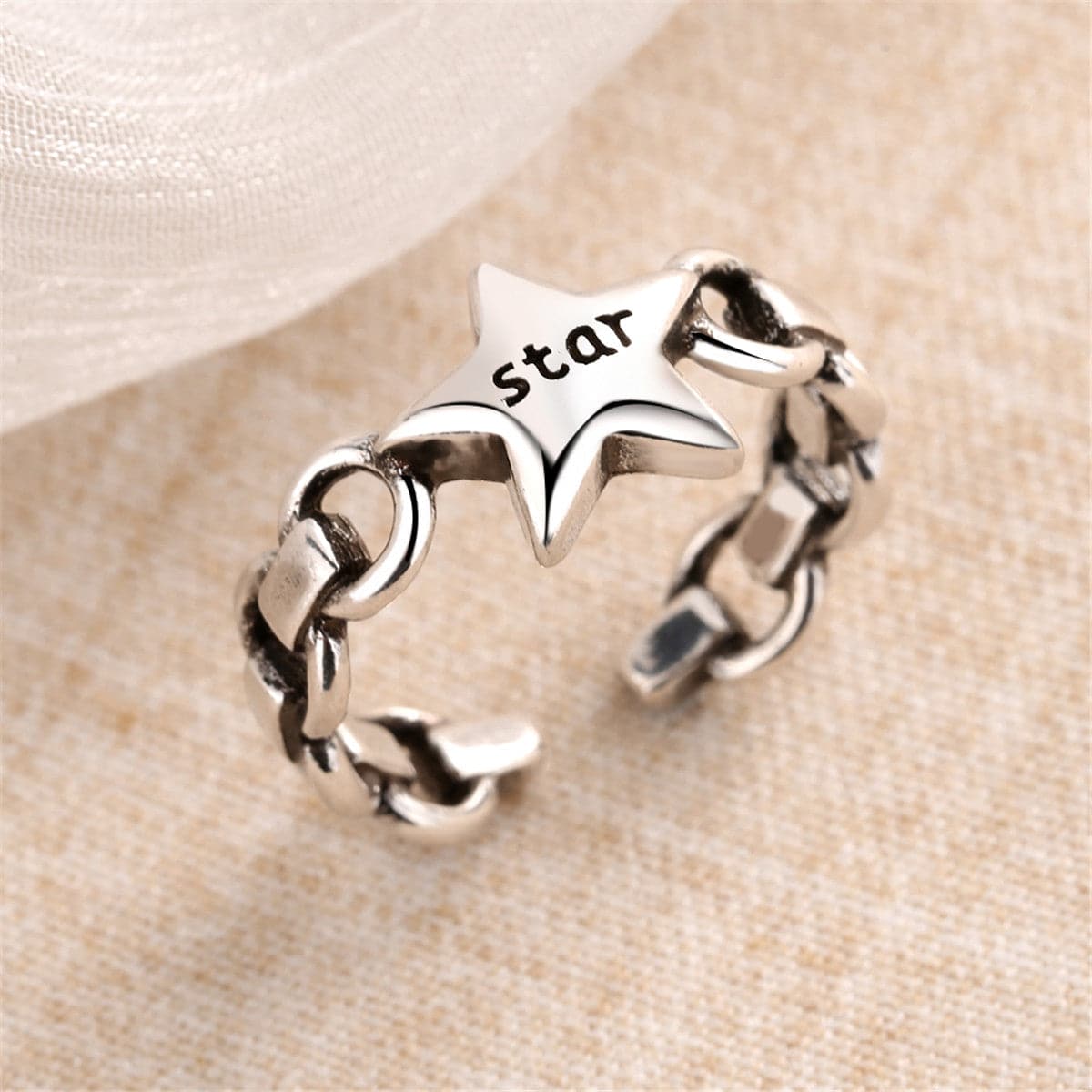 Silver-Plated 'Star' Chain Open Ring