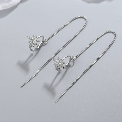 Cubic Zirconia and Silver-Plated Star Ear Cuff and Threader, silver drop earrings for women, detail close-up