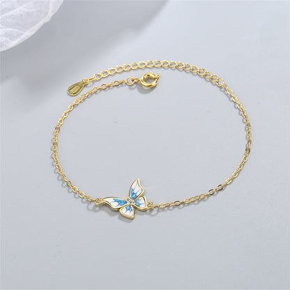 Cubic Zirconia and Enamel 18K Gold-Plated Butterfly Charm Bracelet, gold bracelet for women, detail close-up
