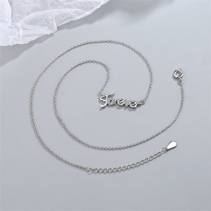 Cubic Zirconia and Silver-Plated 'Forever' Pendant Necklace, silver pendant necklace for women, detail close-up