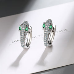 Green Crystal & Cubic Zirconia Silver-Plated Snake Huggie Earrings