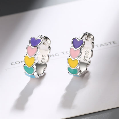 Pink and Green Heart Huggie Earrings, huggie earrings, vintage-inspired design, detail close-up