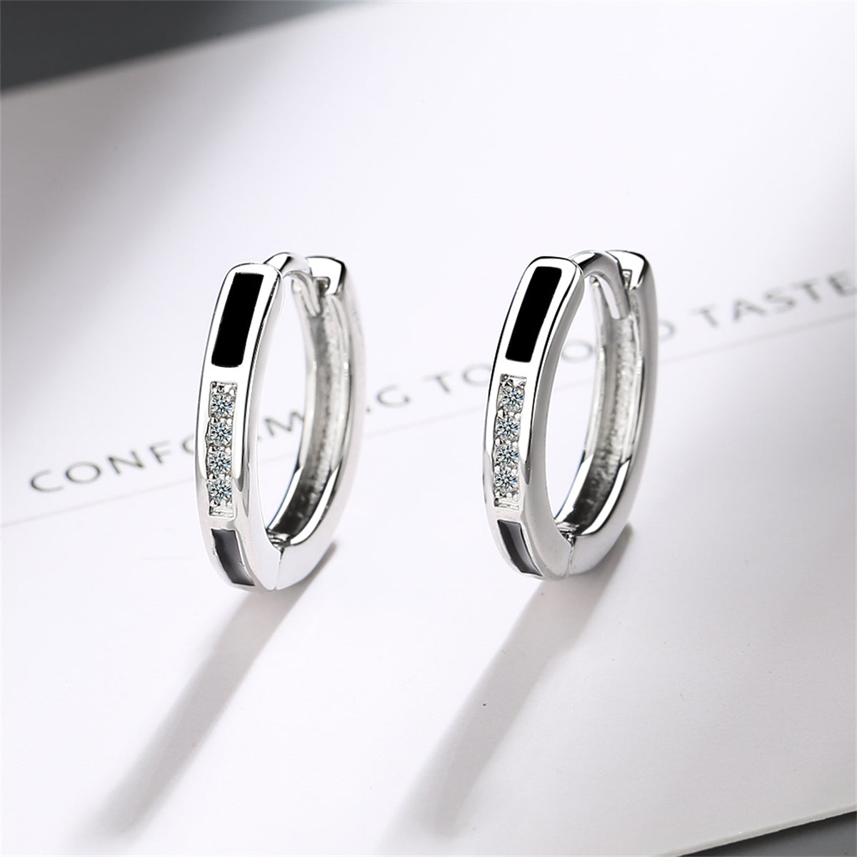 Black and Cubic Zirconia Huggie Earrings, huggie earrings, vintage-inspired design, lifestyle look