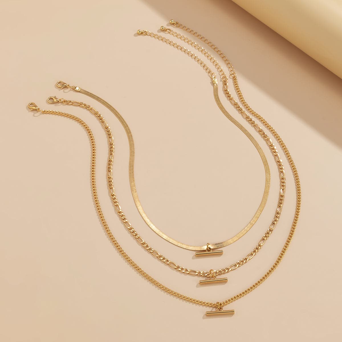 18K Gold-Plated Snake Chain Bar Pendant Necklace Set