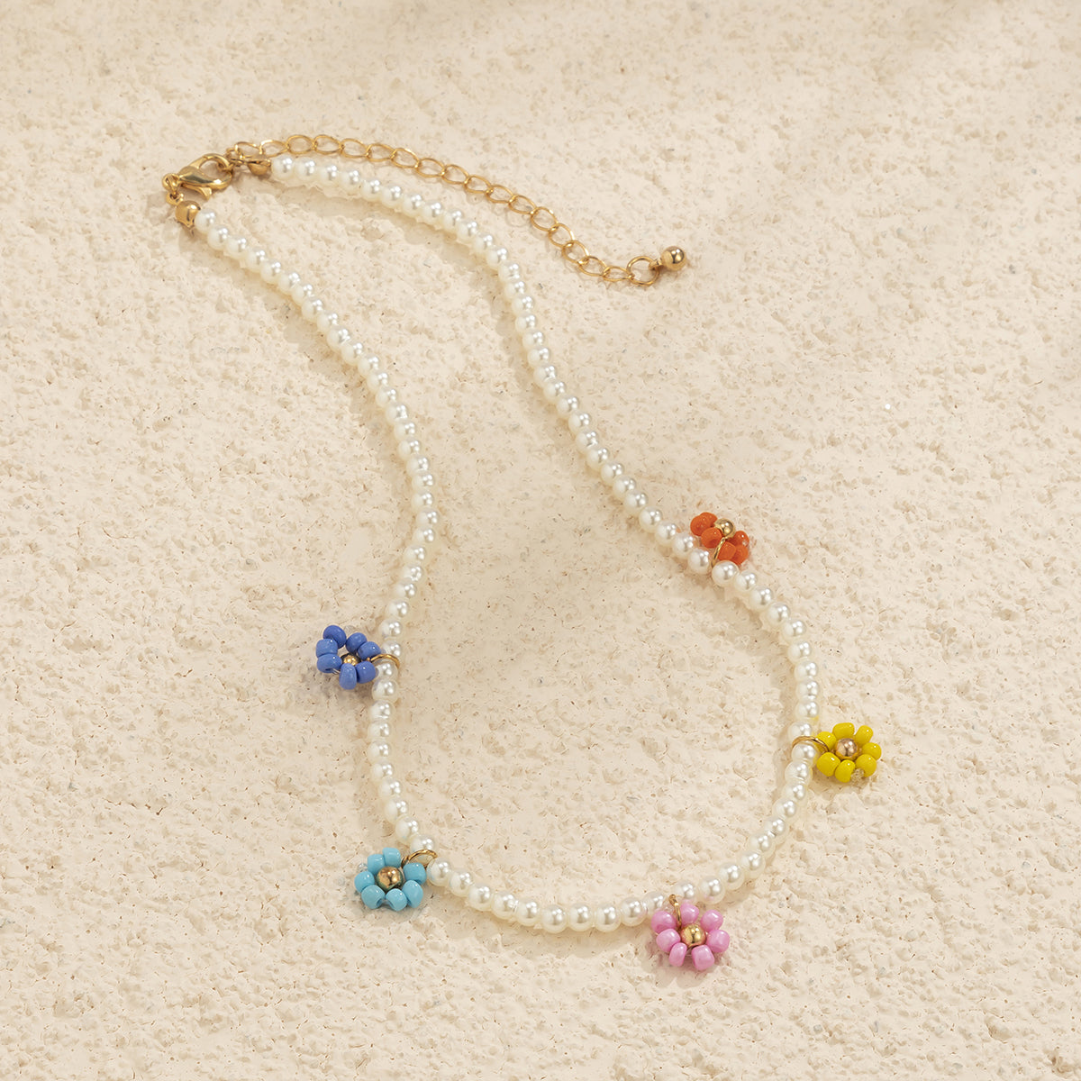 Multicolor Howlite and Pearl 18K Gold-Plated Floral Choker Necklace, gold pendant necklace for women, styled look